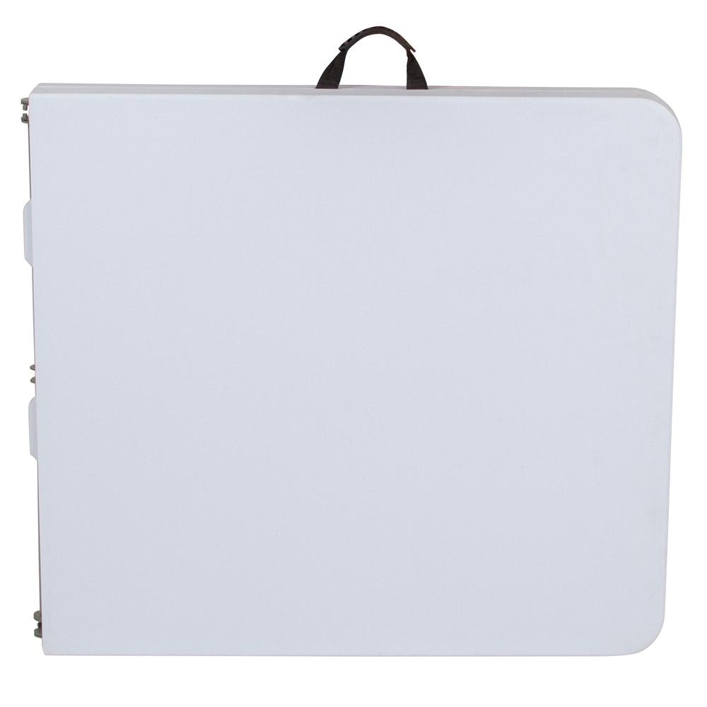 5-Foot Height Adjustable Bi-Fold Granite White Plastic Banquet and Event Folding Table with Carrying Handle. Picture 5