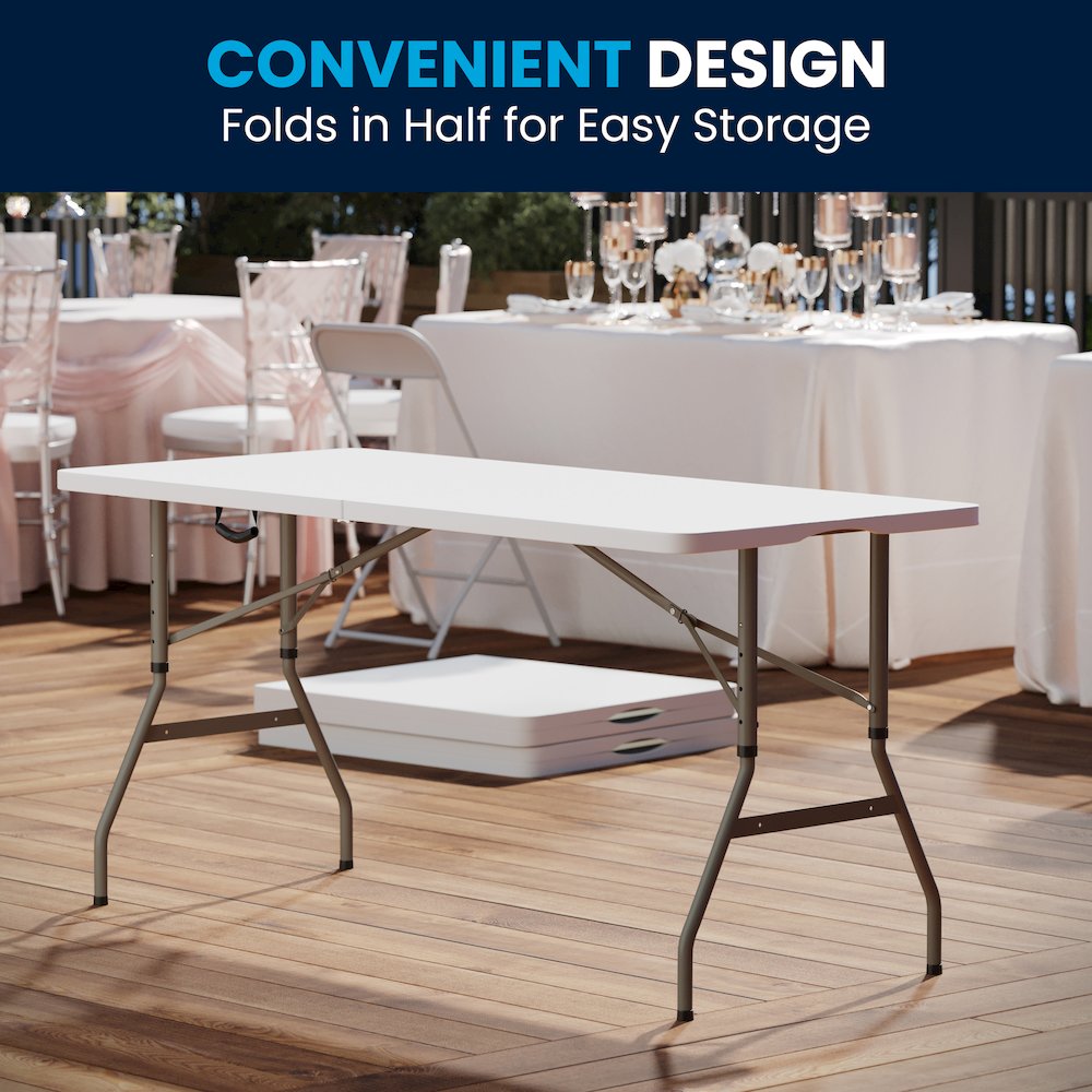 5-Foot Height Bi-Fold Granite White Plastic Banquet and Event Folding Table. Picture 3