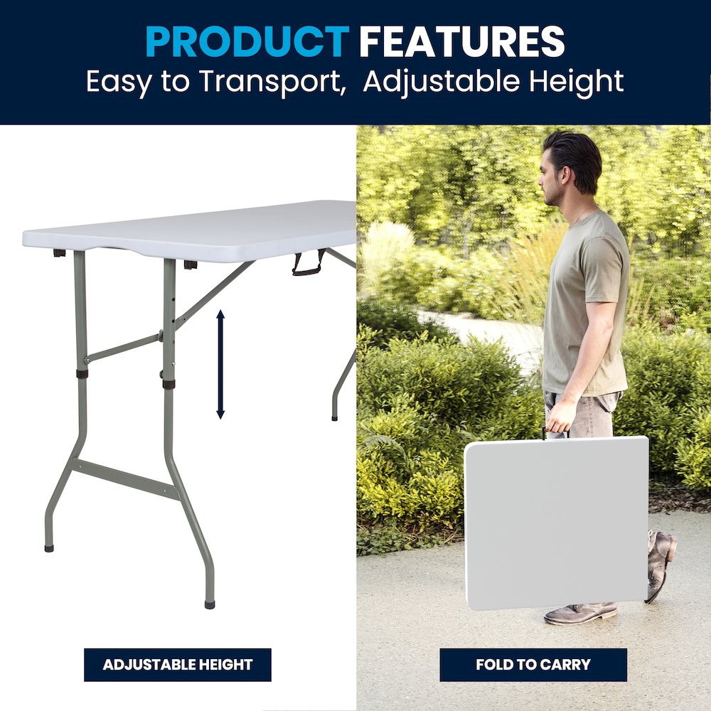 5-Foot Height Bi-Fold Granite White Plastic Banquet and Event Folding Table. Picture 2