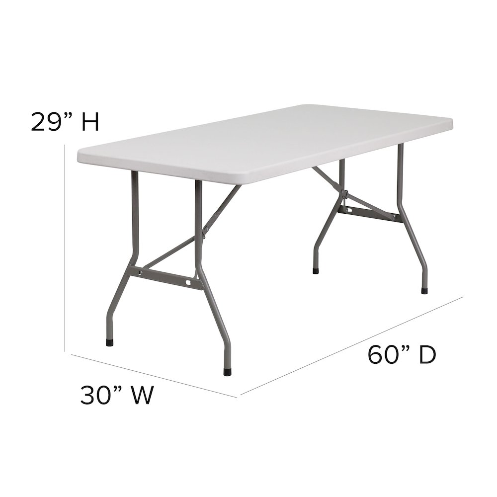 5-Foot Granite White Plastic Folding Table. Picture 5