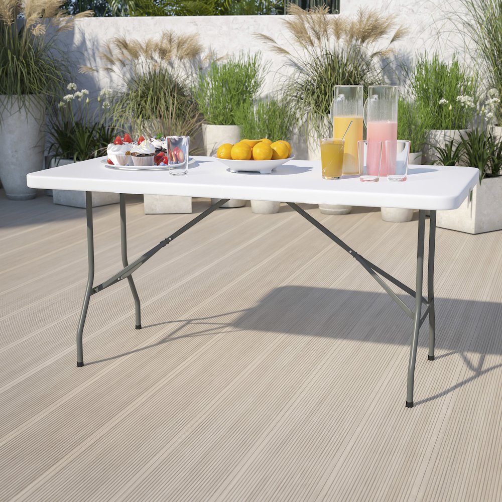 5-Foot Granite White Plastic Folding Table. Picture 2