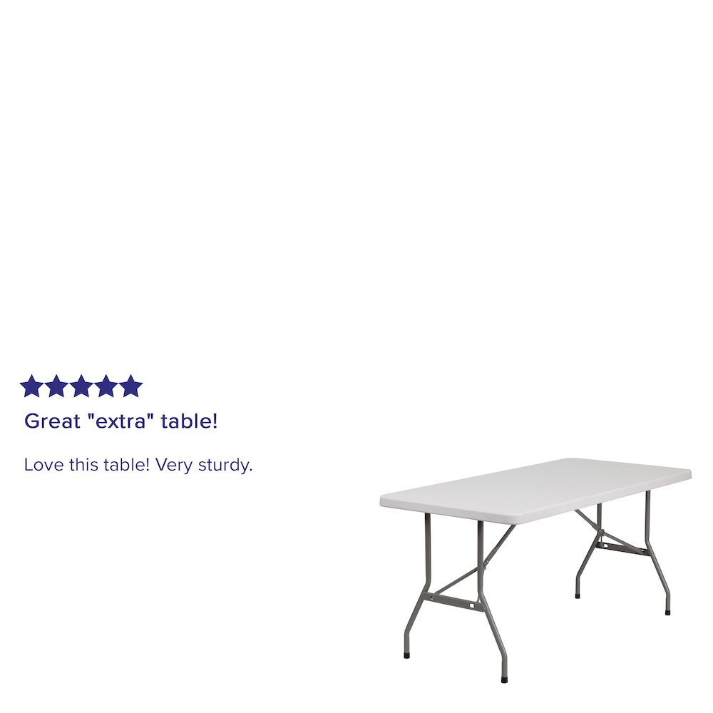 5-Foot Granite White Plastic Folding Table. Picture 4