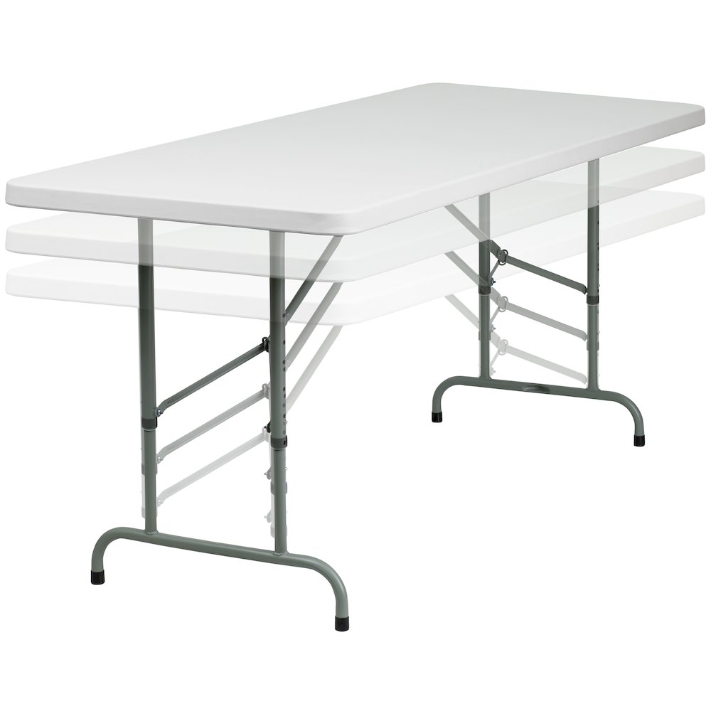 6-Foot Height Adjustable Granite White Plastic Folding Table. Picture 7