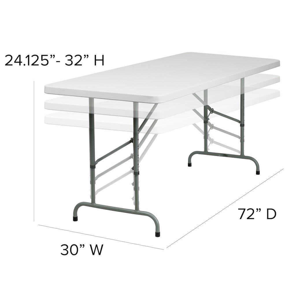 6-Foot Height Adjustable Granite White Plastic Folding Table. Picture 6
