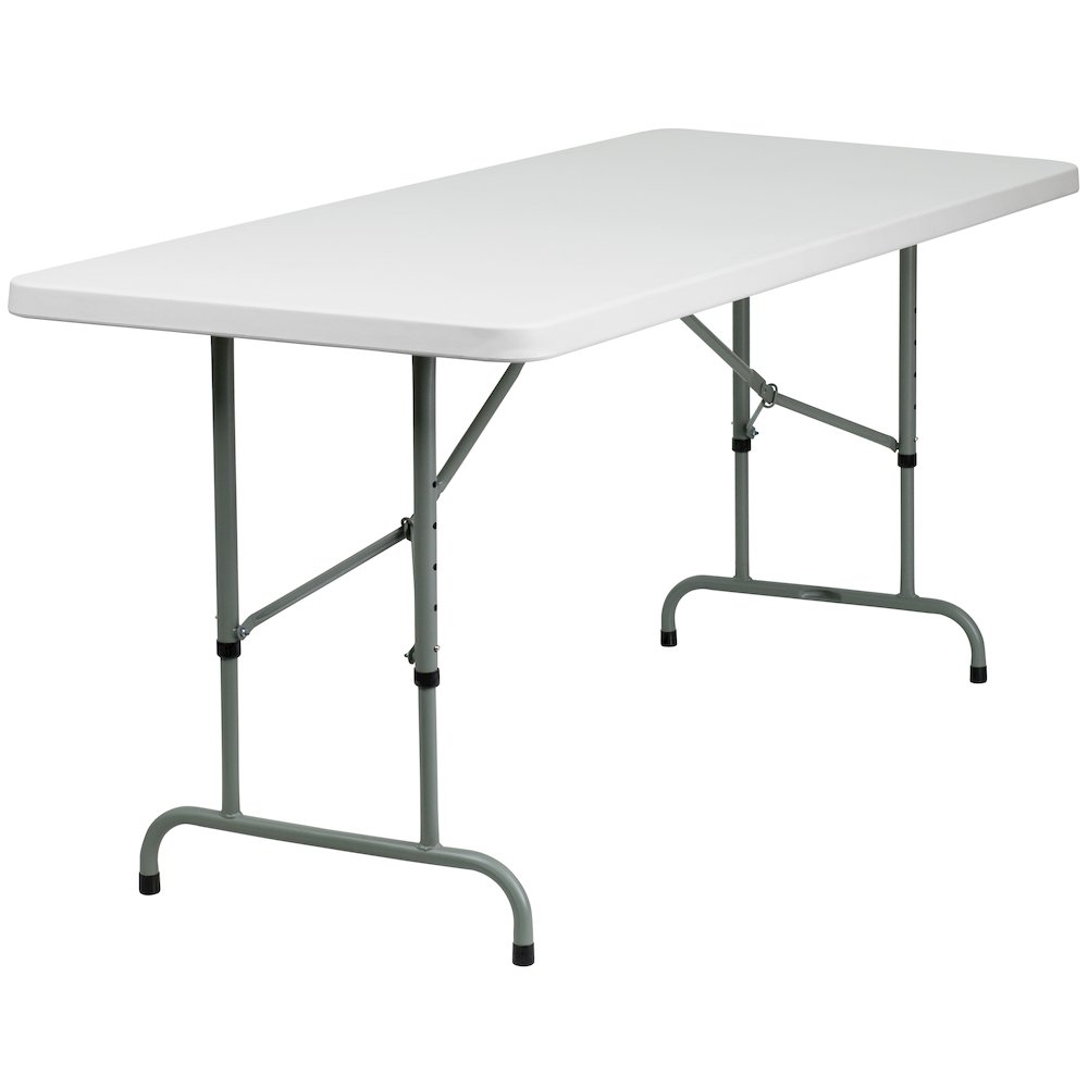 6-Foot Height Adjustable Granite White Plastic Folding Table. Picture 1