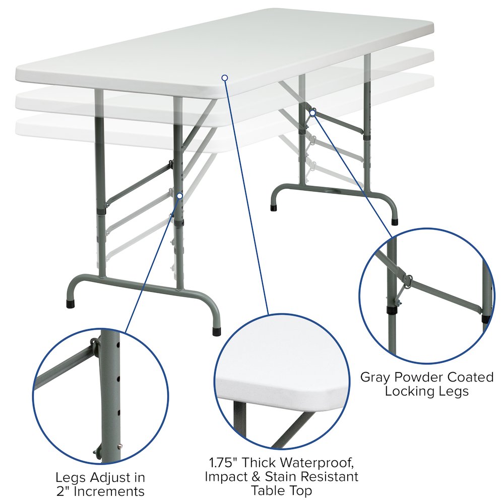 6-Foot Height Adjustable Granite White Plastic Folding Table. Picture 5