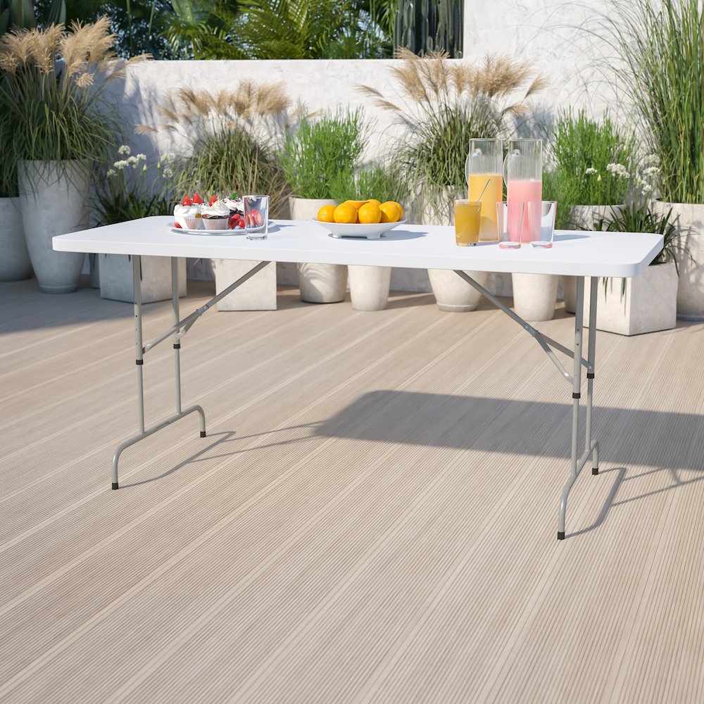 6-Foot Height Adjustable Granite White Plastic Folding Table. Picture 2