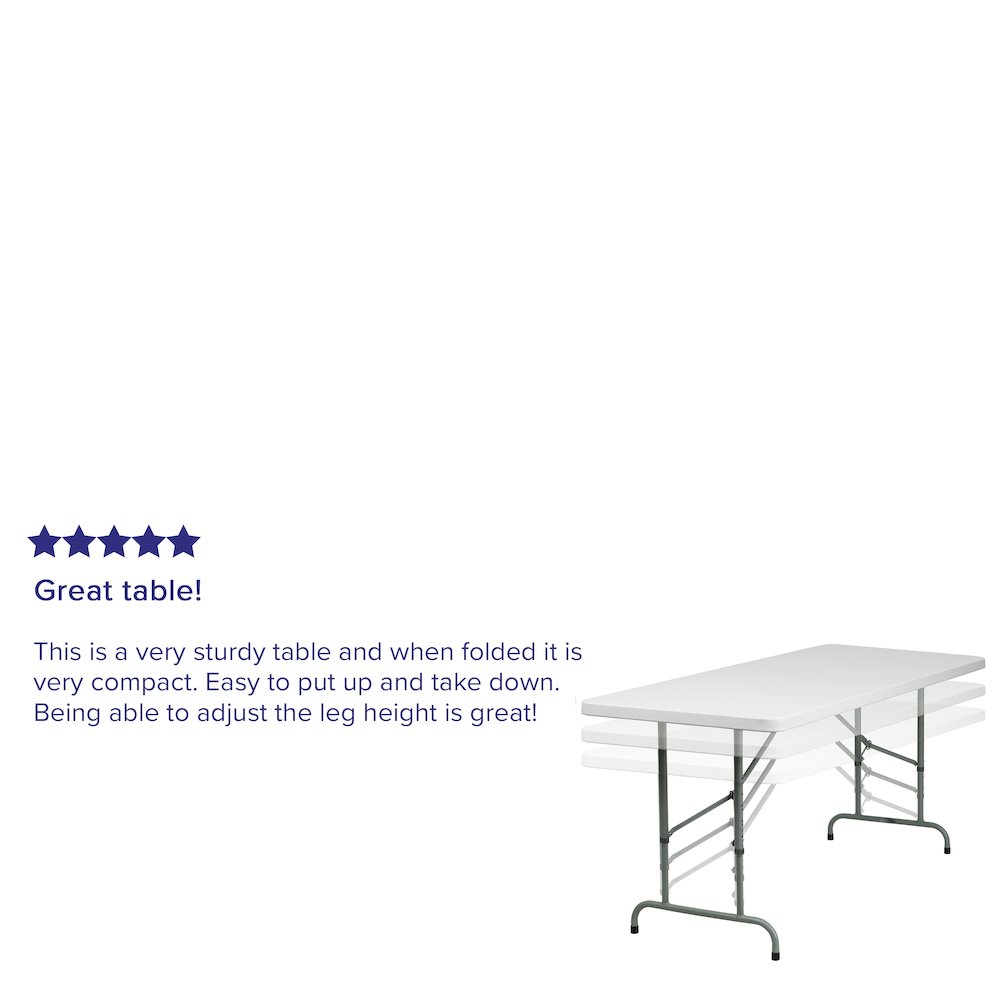 6-Foot Height Adjustable Granite White Plastic Folding Table. Picture 4