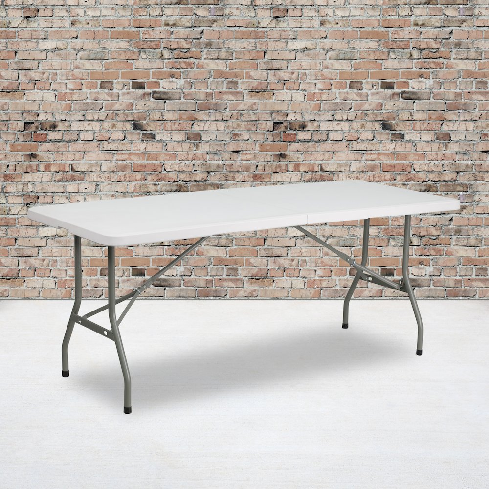 6-Foot Bi-Fold Granite White Plastic Folding Table. Picture 2