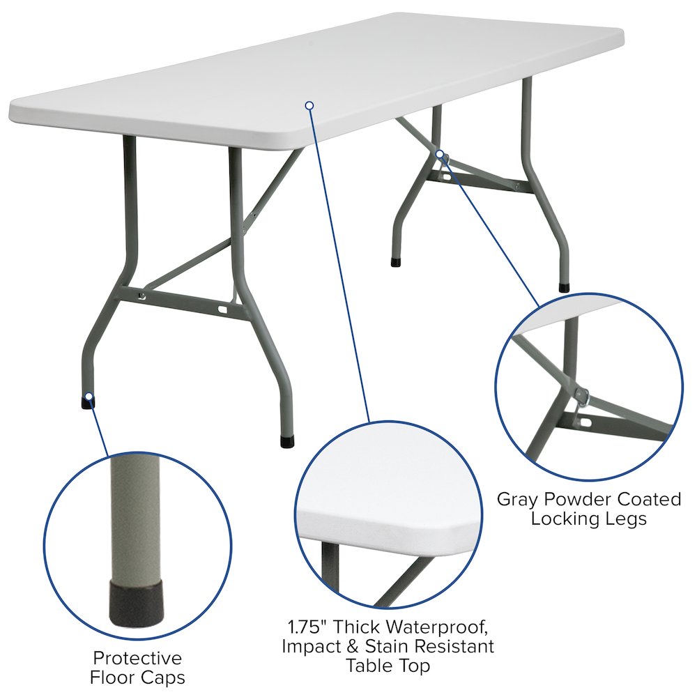 6-Foot Granite White Plastic Folding Table. Picture 4