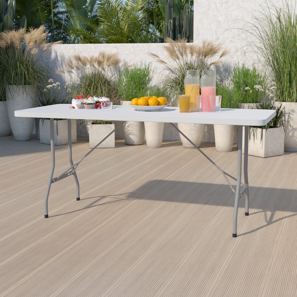 6-Foot Granite White Plastic Folding Table. Picture 5