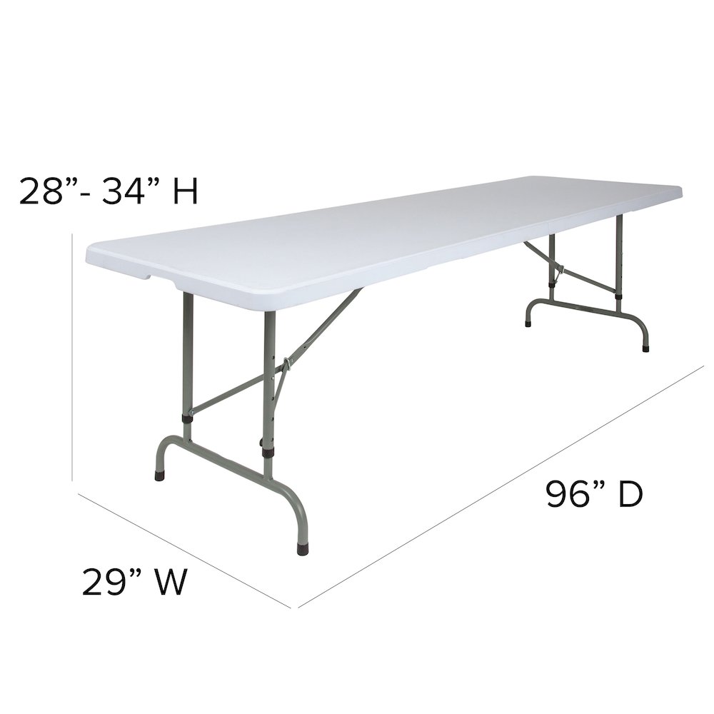 8-Foot Height Adjustable Granite White Plastic Folding Table. Picture 6