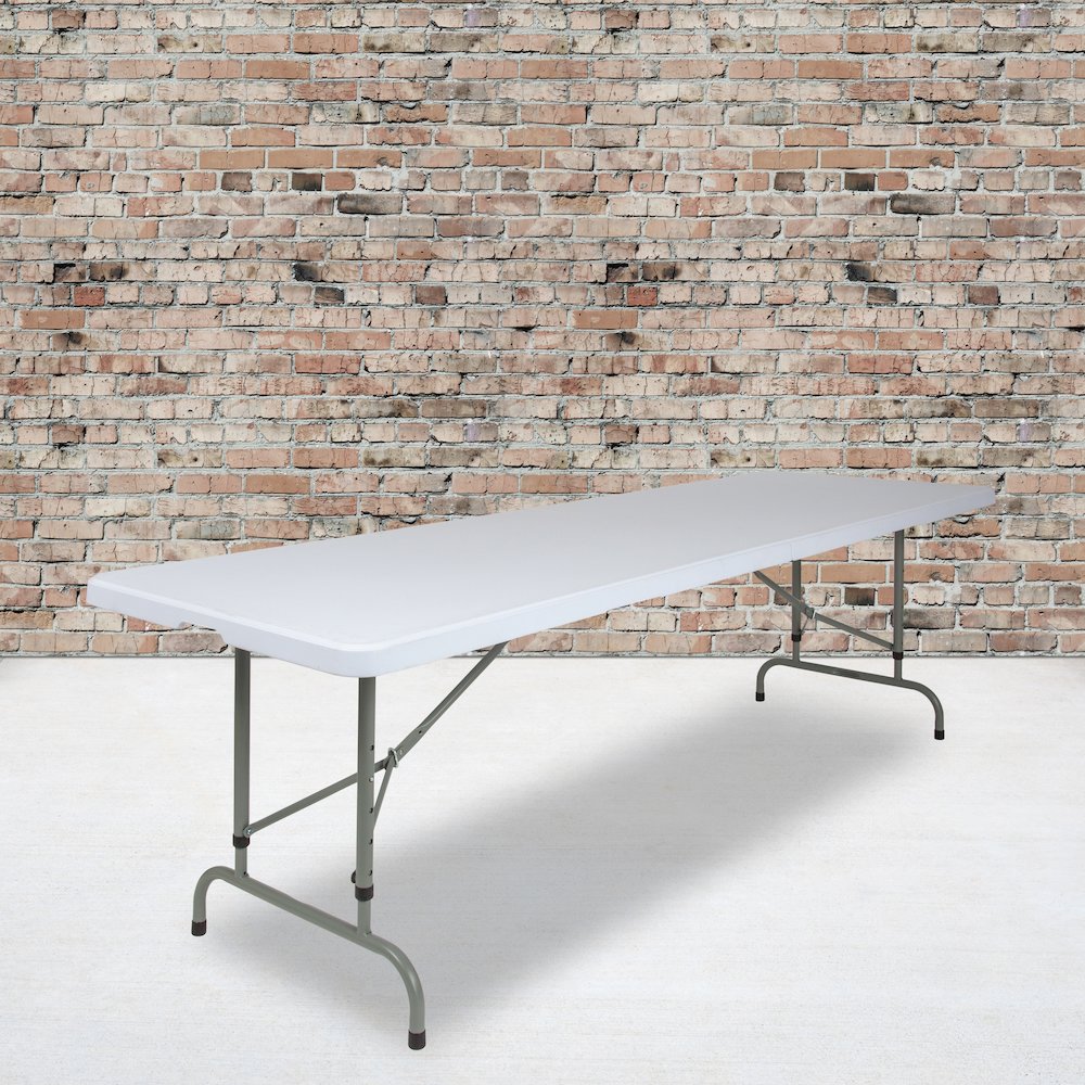 8-Foot Height Adjustable Granite White Plastic Folding Table. Picture 2