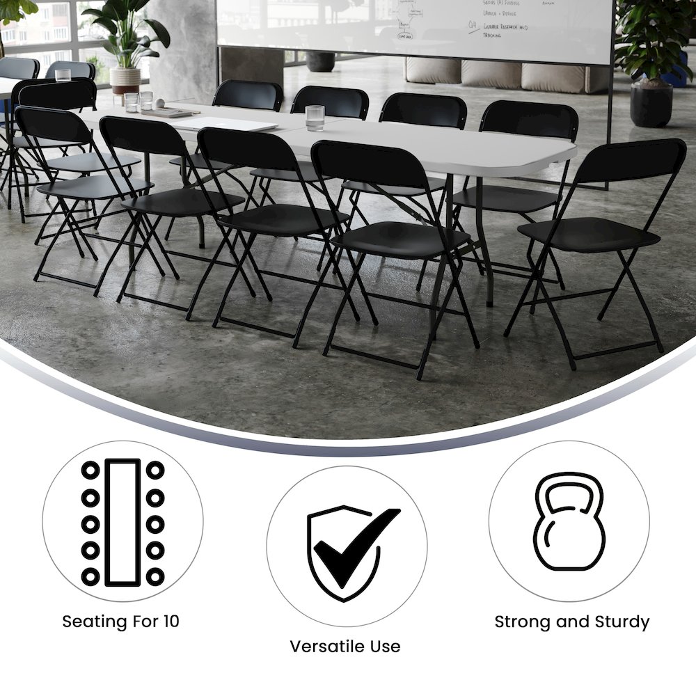8' Granite White Plastic Event/Training Folding Table Set with 10 Folding Chairs. Picture 5