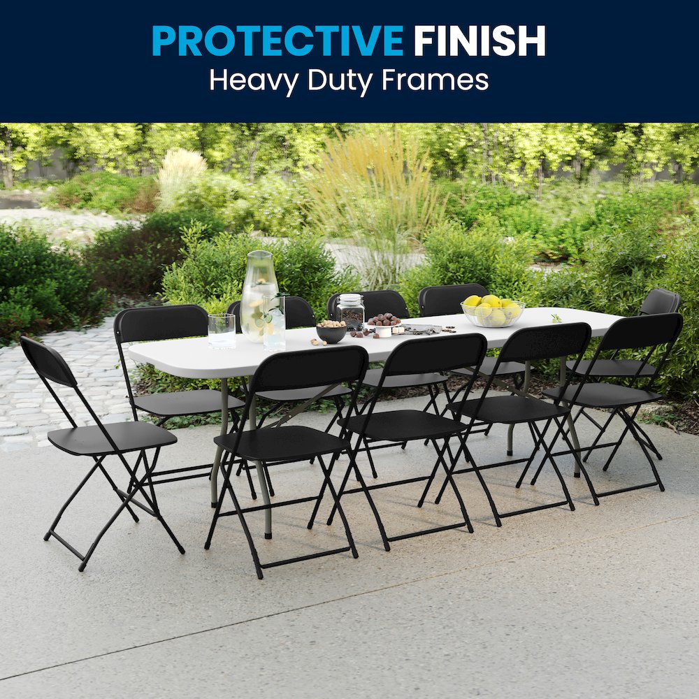 8' Granite White Plastic Event/Training Folding Table Set with 10 Folding Chairs. Picture 2