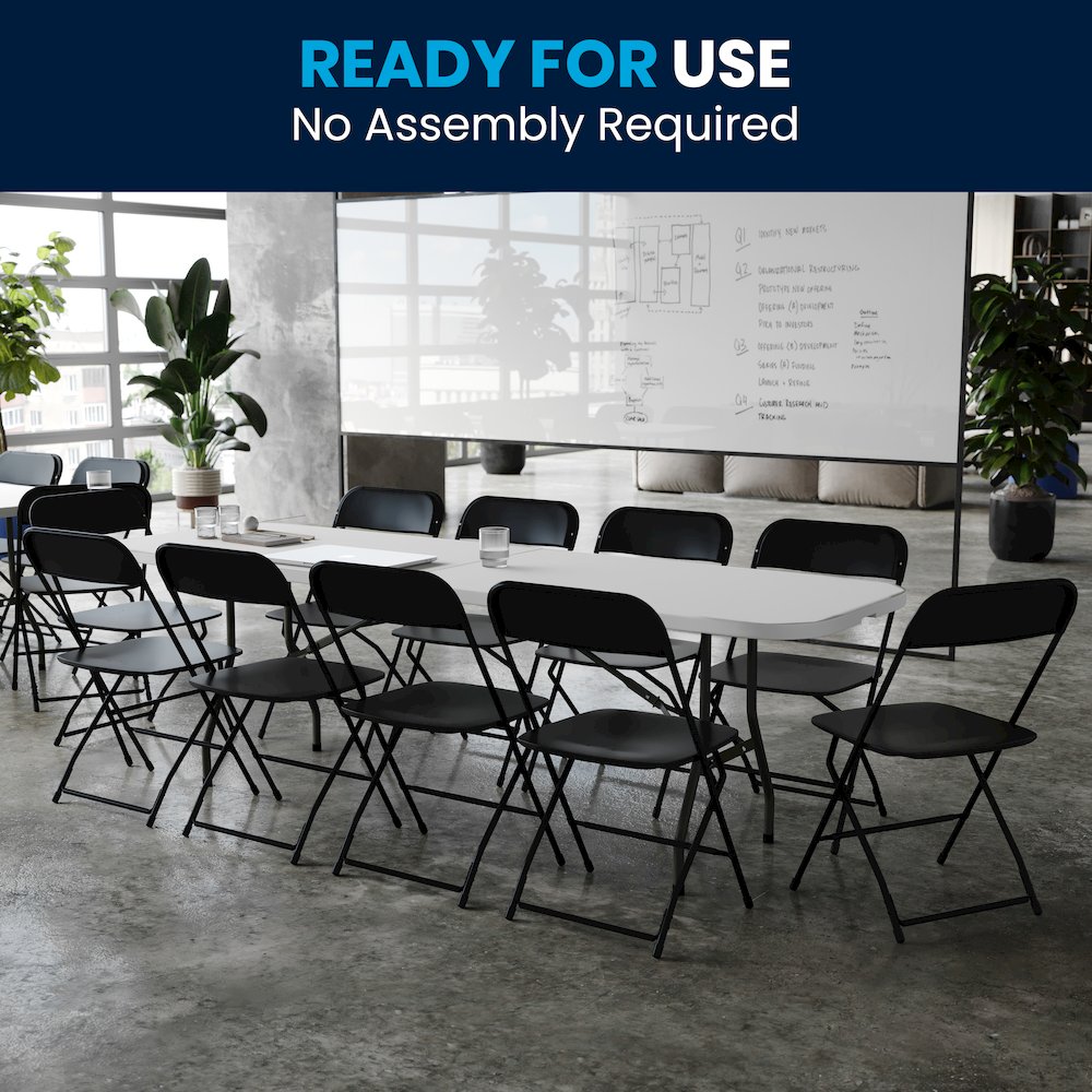 8' Granite White Plastic Event/Training Folding Table Set with 10 Folding Chairs. Picture 9