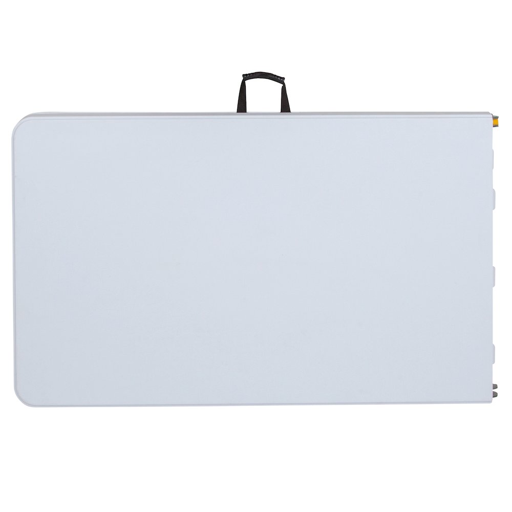 8-Foot Height Adjustable Bi-Fold Granite White Plastic Banquet and Event Folding Table with Carrying Handle. Picture 5