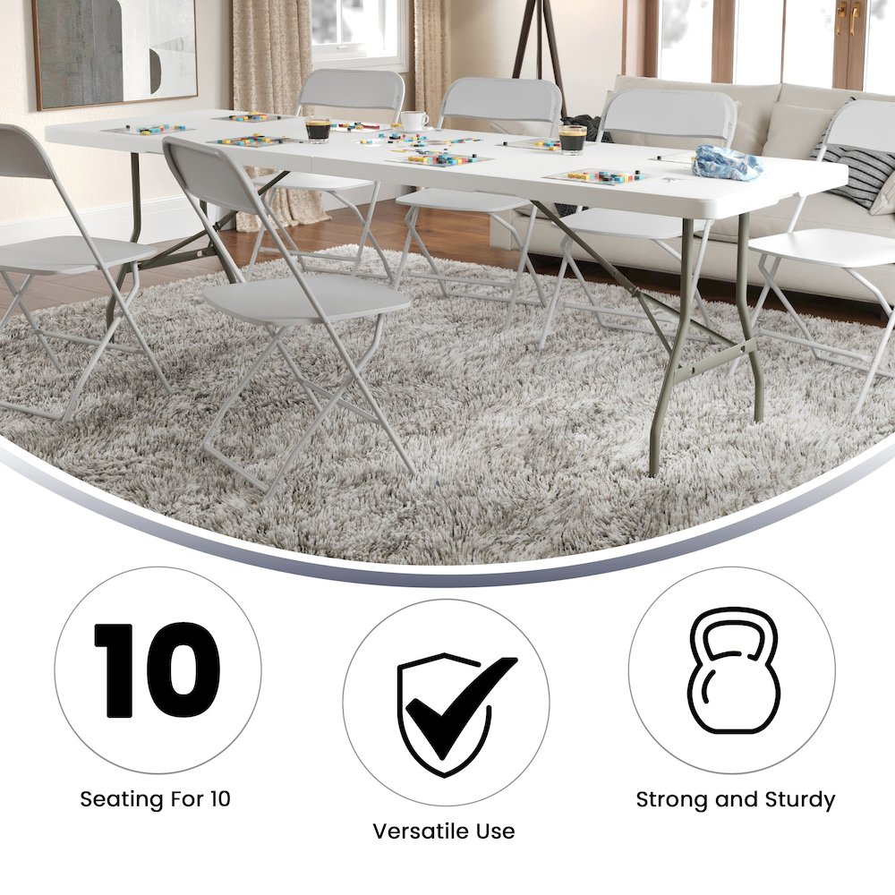 8-Foot Bi-Fold Granite White Plastic Banquet and Event Folding Table. Picture 6