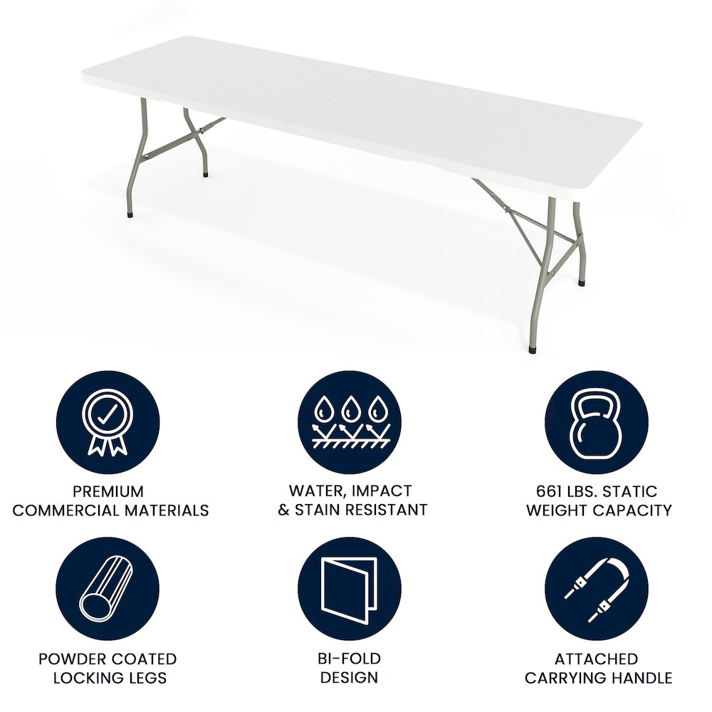 8-Foot Bi-Fold Granite White Plastic Banquet and Event Folding Table. Picture 5