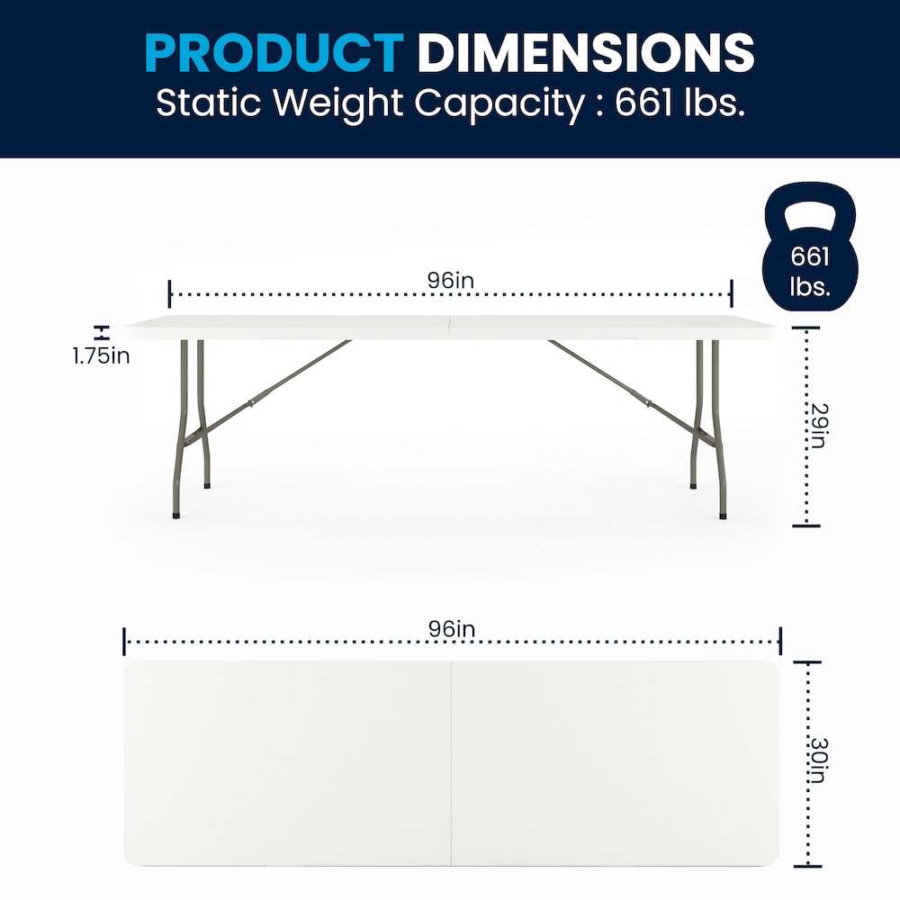 8-Foot Bi-Fold Granite White Plastic Banquet and Event Folding Table. Picture 9