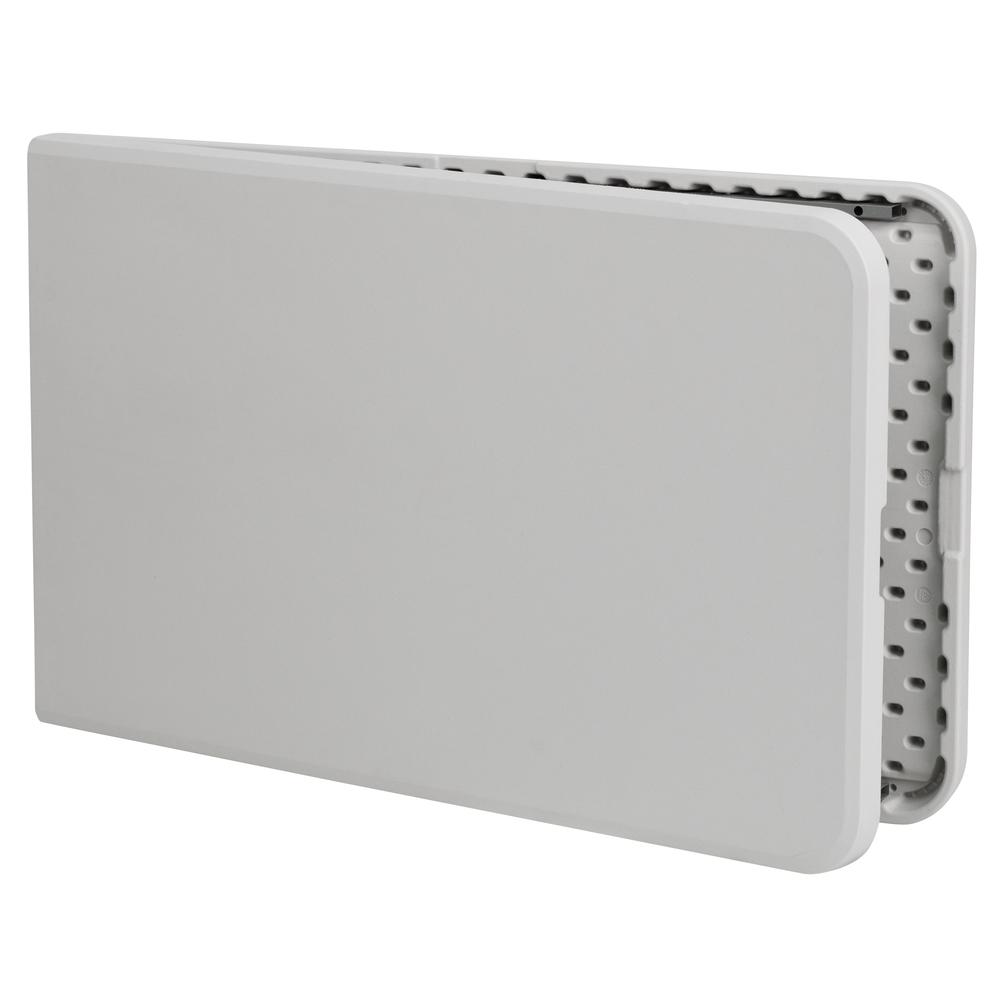 8-Foot Bi-Fold Granite White Plastic Banquet and Event Folding Table with Carrying Handle. Picture 4