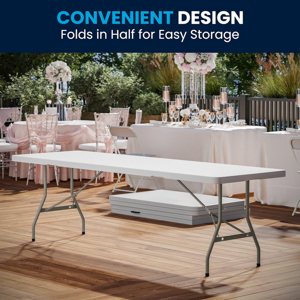 8-Foot Bi-Fold Granite White Plastic Banquet and Event Folding Table. Picture 3