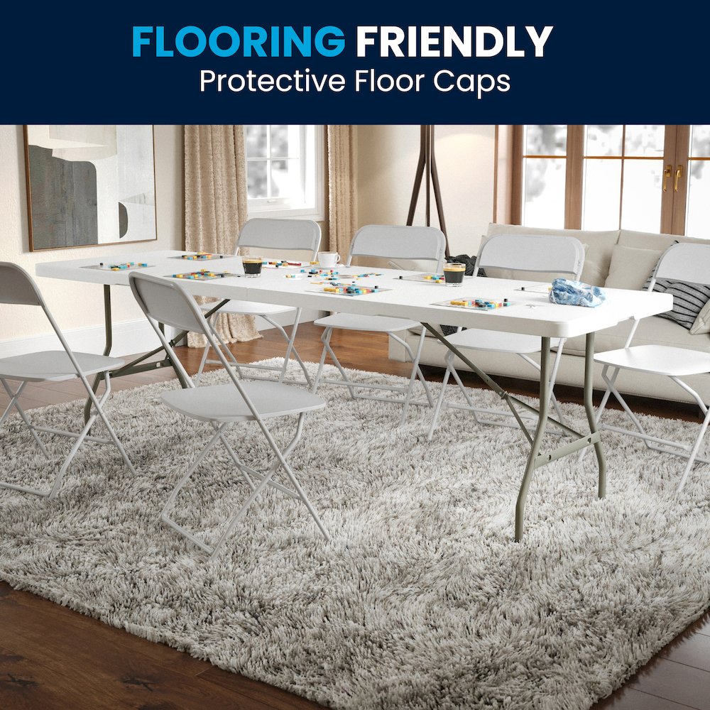 8-Foot Bi-Fold Granite White Plastic Banquet and Event Folding Table. Picture 10