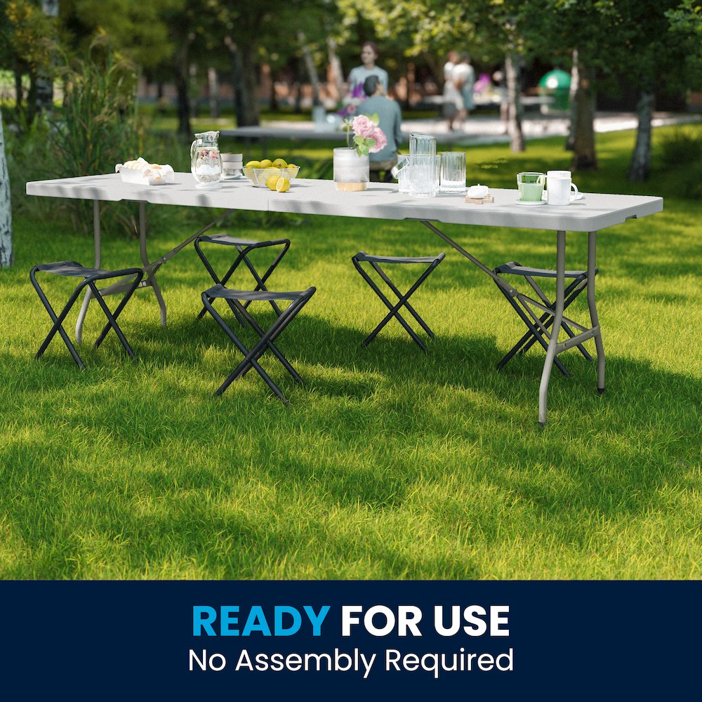 8-Foot Bi-Fold Granite White Plastic Banquet and Event Folding Table. Picture 2