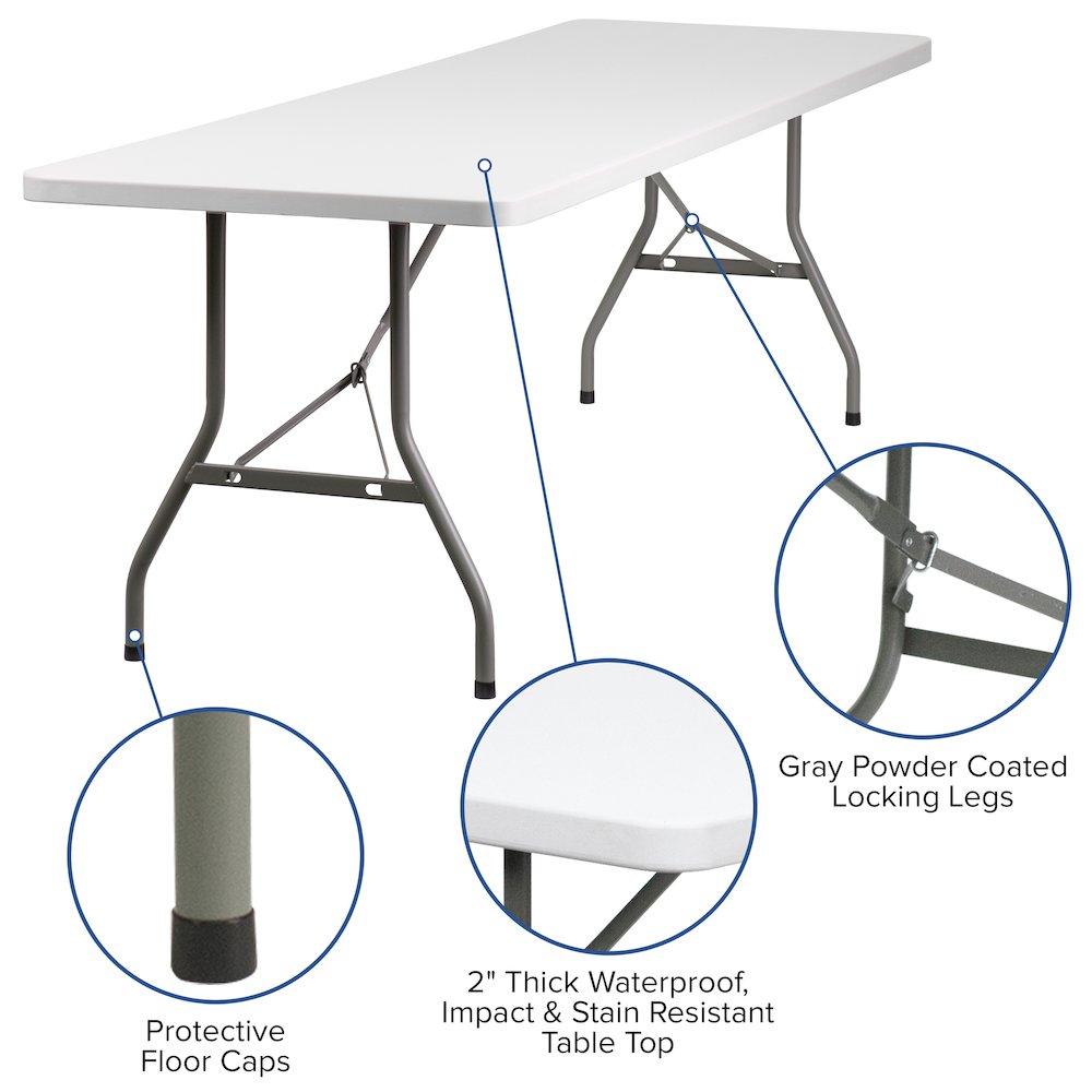 8-Foot Granite White Plastic Folding Table. Picture 5