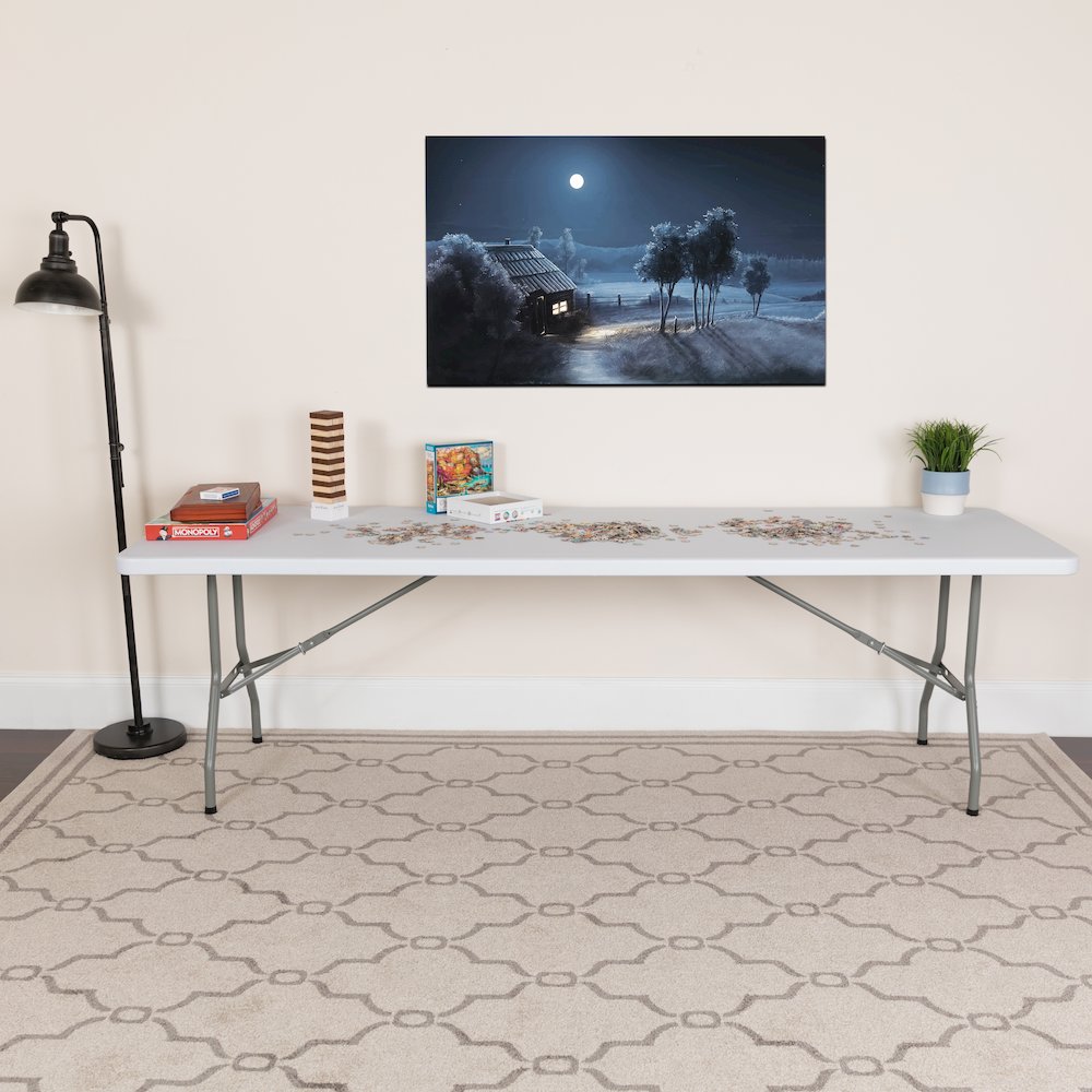 8-Foot Granite White Plastic Folding Table. Picture 2