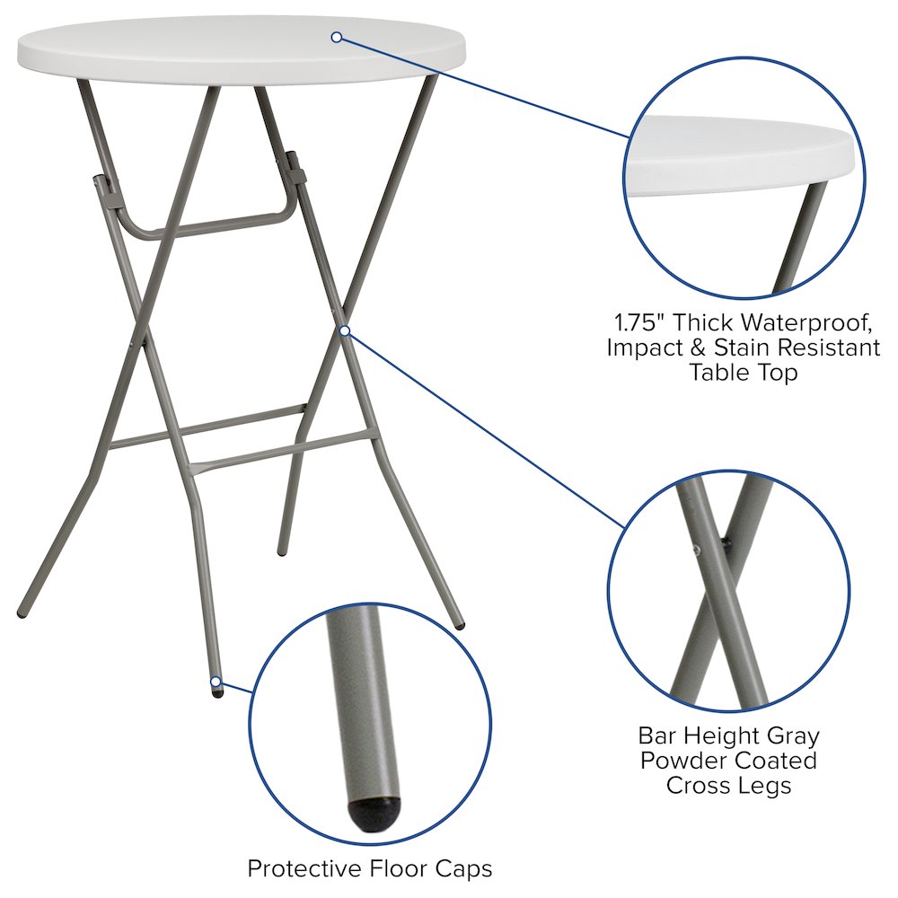 2.63-Foot Round Granite White Plastic Bar Height Folding Table. Picture 4