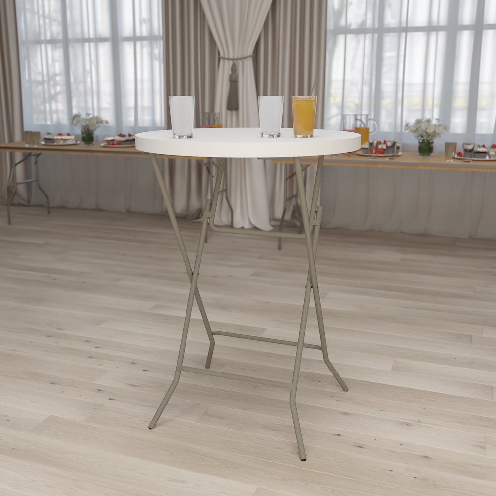 2.63-Foot Round Granite White Plastic Bar Height Folding Table. Picture 5