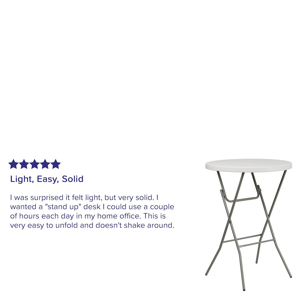 2.63-Foot Round Granite White Plastic Bar Height Folding Table. Picture 6