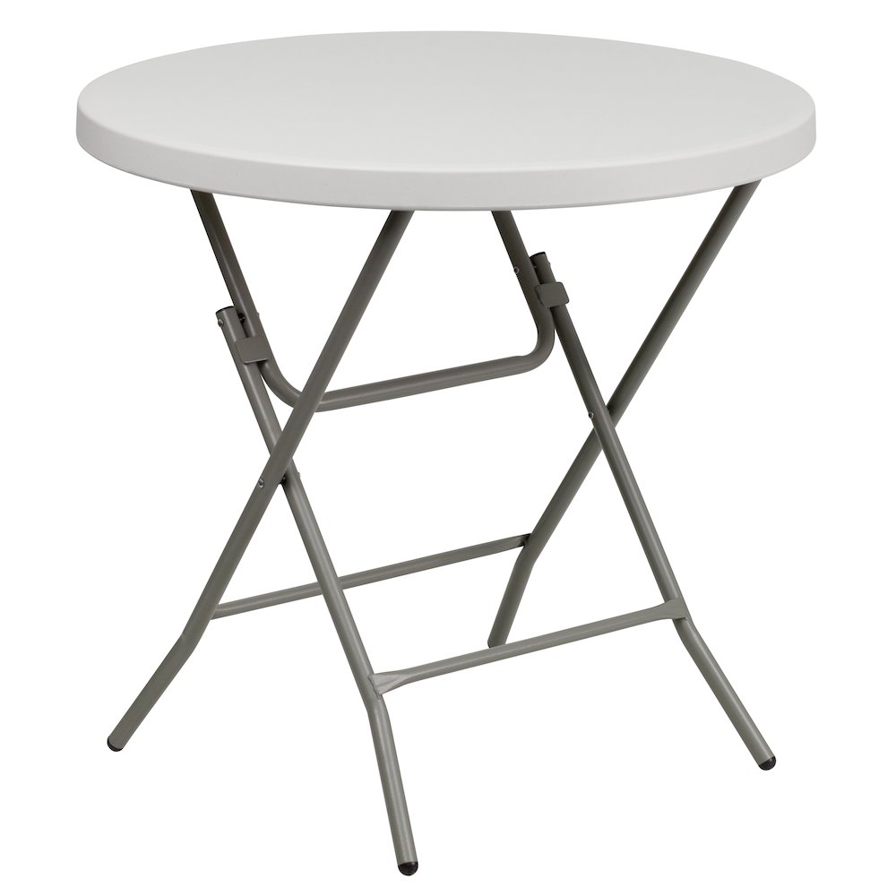 2.63-Foot Round Granite White Plastic Folding Table. Picture 1