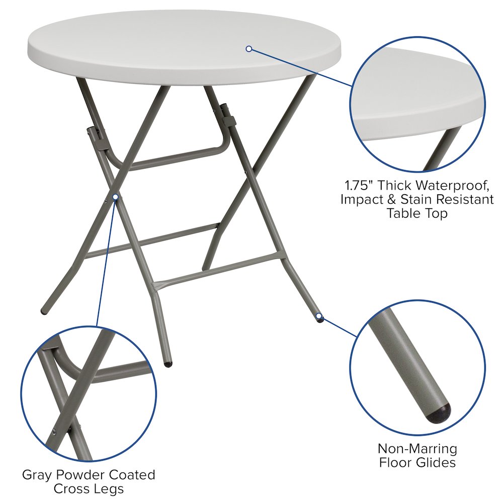 2.63-Foot Round Granite White Plastic Folding Table. Picture 5
