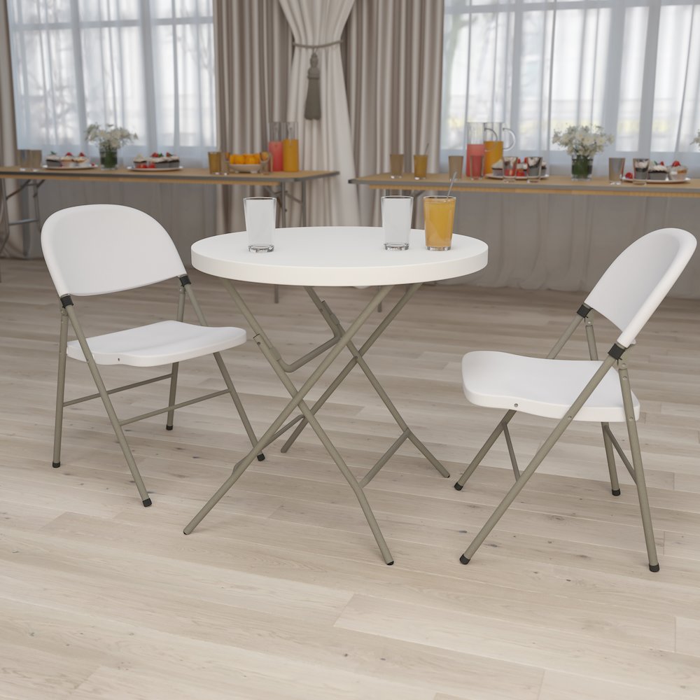 2.63-Foot Round Granite White Plastic Folding Table. Picture 2