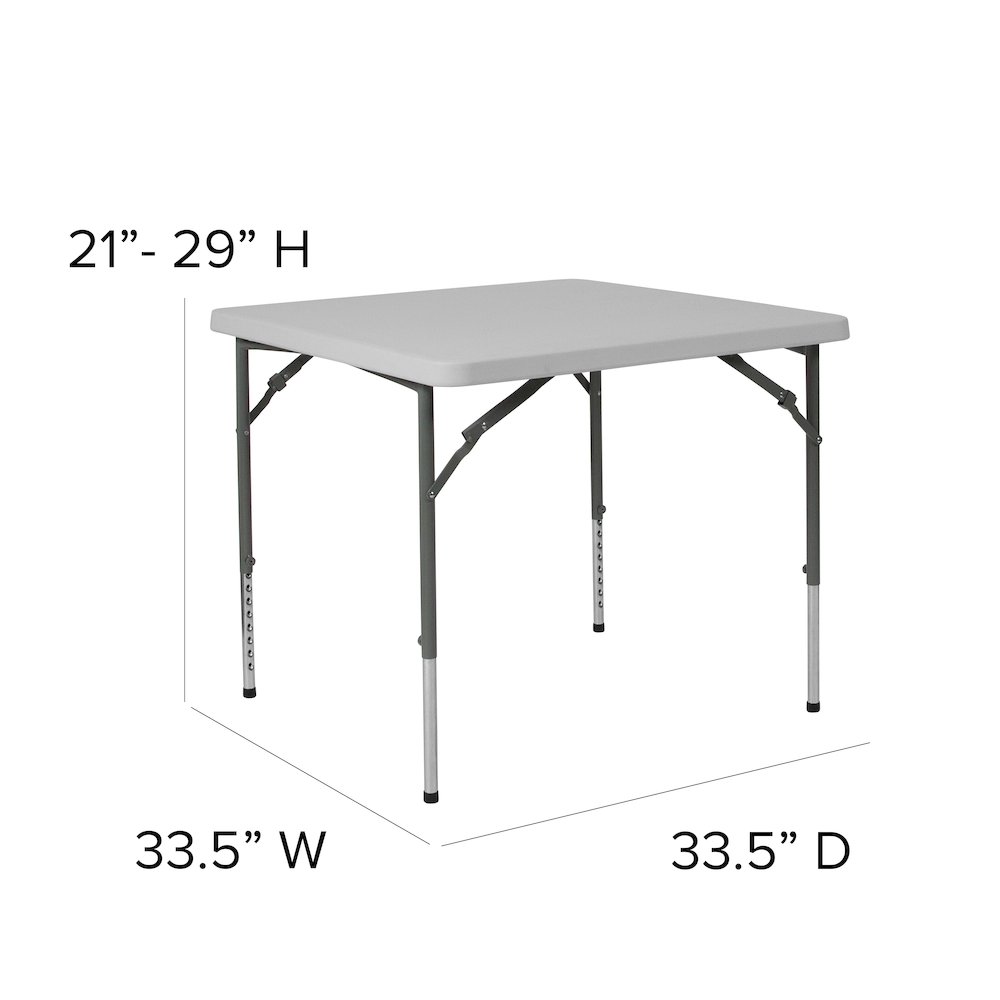 2.79-Foot Square Height Adjustable Granite White Plastic Folding Table. Picture 6