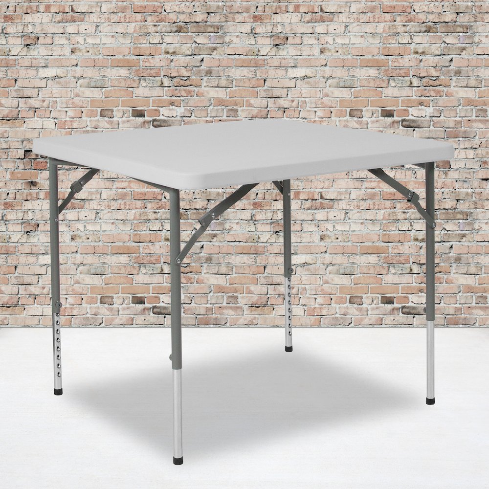 2.79-Foot Square Height Adjustable Granite White Plastic Folding Table. Picture 2