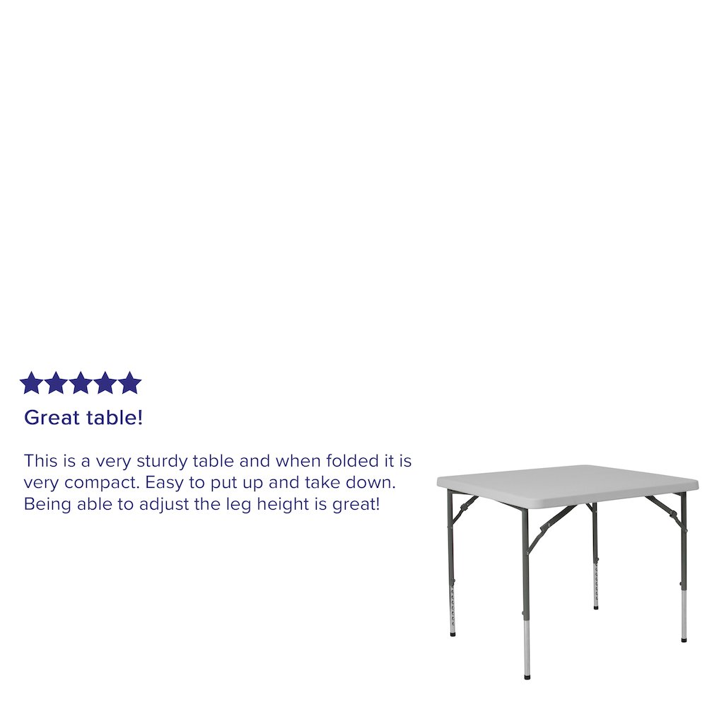 2.79-Foot Square Height Adjustable Granite White Plastic Folding Table. Picture 4