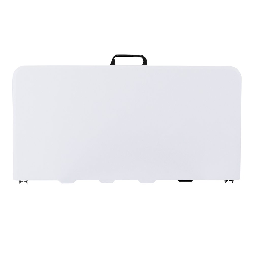 2.79-Foot Square Bi-Fold Granite White Plastic Folding Table with Carrying Handle. Picture 3