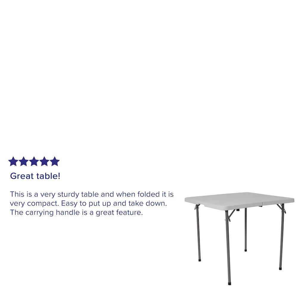 2.79-Foot Square Bi-Fold Granite White Plastic Folding Table with Carrying Handle. Picture 4