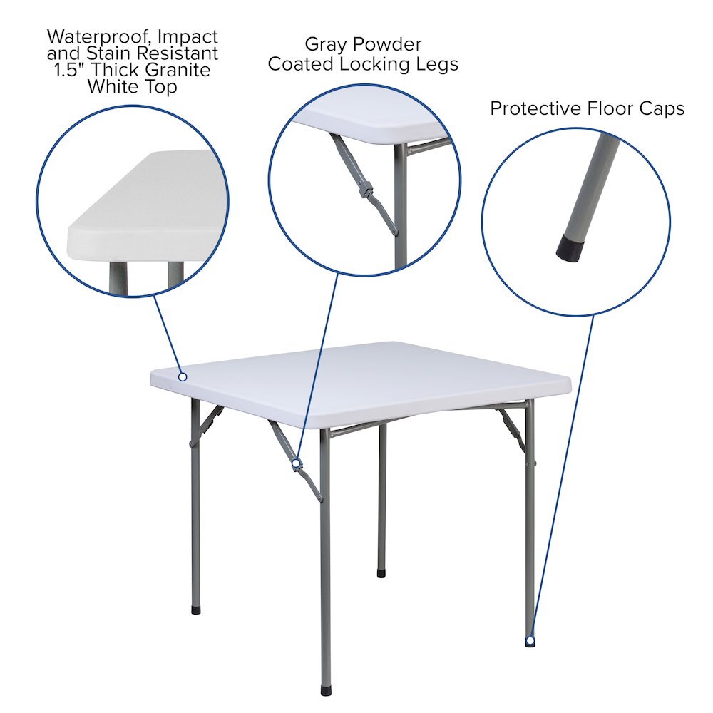 2.81-Foot Square Granite White Plastic Folding Table. Picture 5