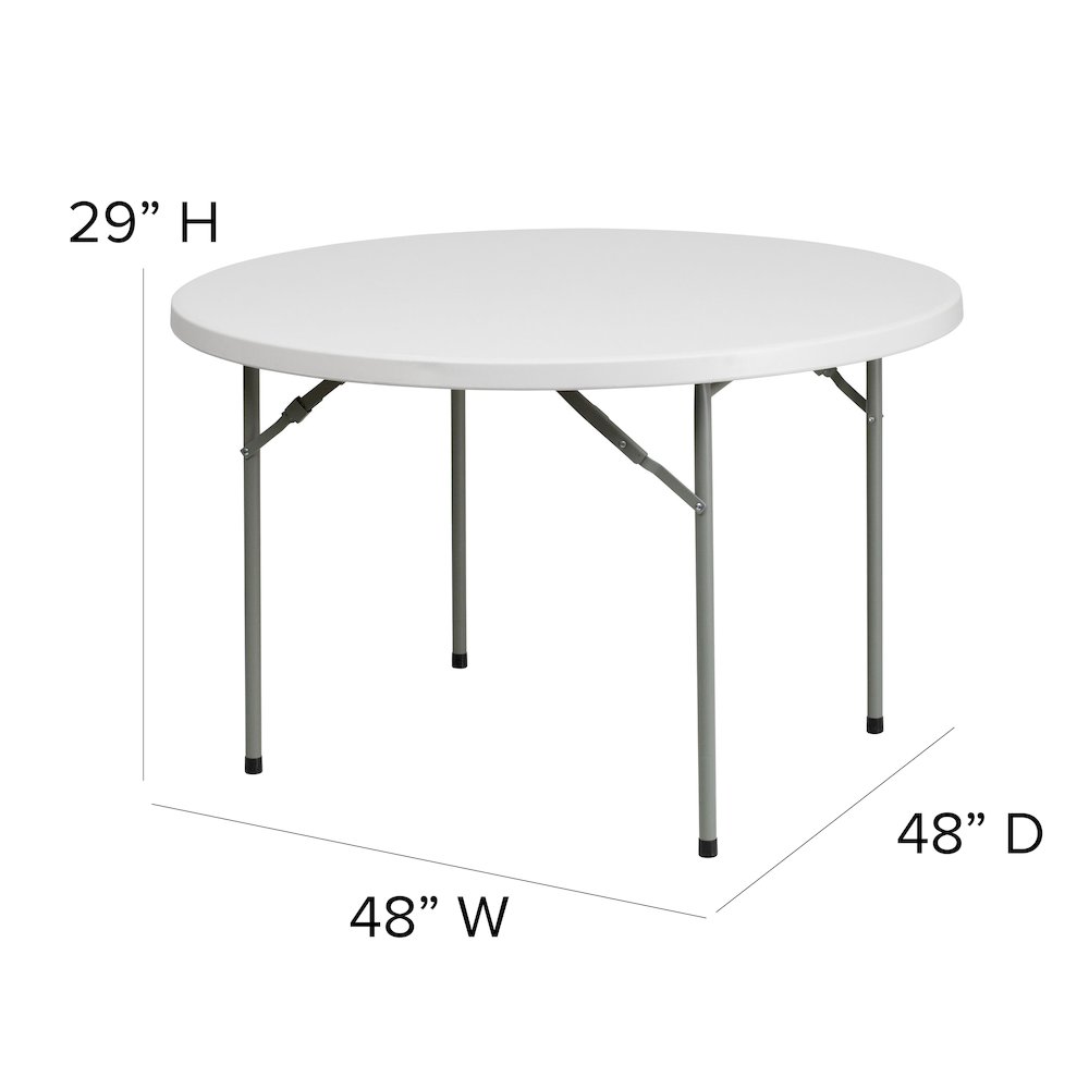 4-Foot Round Granite White Plastic Folding Table. Picture 6
