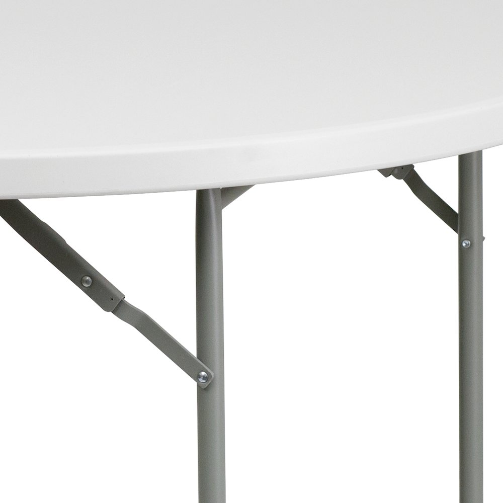 4-Foot Round Granite White Plastic Folding Table. Picture 7