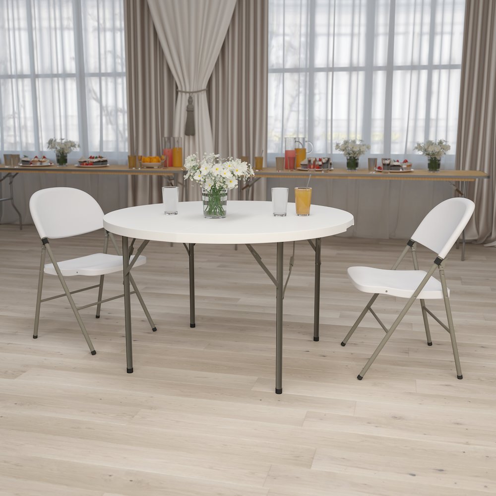 4-Foot Round Granite White Plastic Folding Table. Picture 5