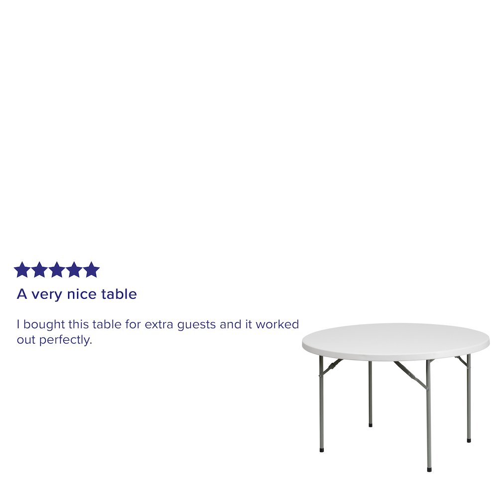 4-Foot Round Granite White Plastic Folding Table. Picture 6
