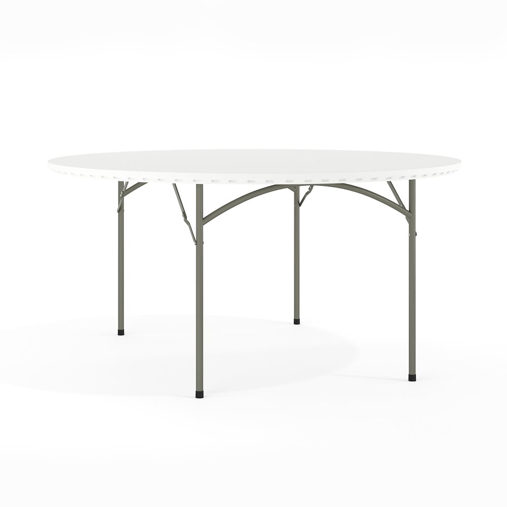 5-Foot Round Granite White Plastic Folding Table. Picture 1