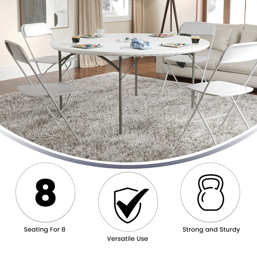 5-Foot Round Granite White Plastic Folding Table, Round Table for 8 Guests. Picture 6