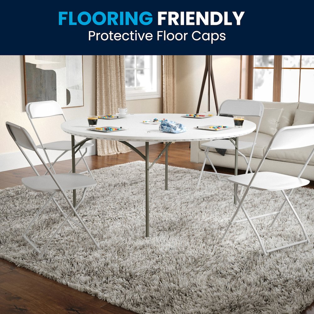 5-Foot Round Granite White Plastic Folding Table, Round Table for 8 Guests. Picture 10