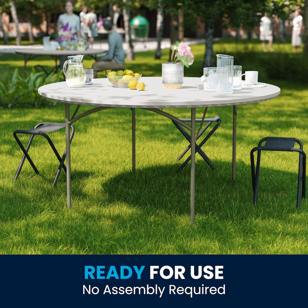 5-Foot Round Granite White Plastic Folding Table, Round Table for 8 Guests. Picture 2